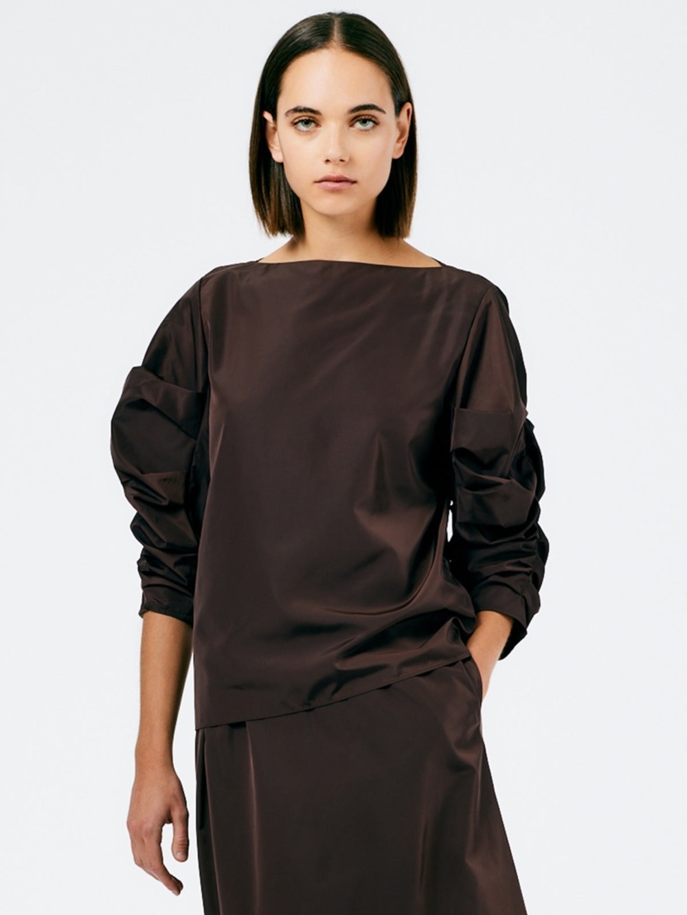 Tibi Italian Sporty Nylon Shirred Sleeve Top Size 00 XS